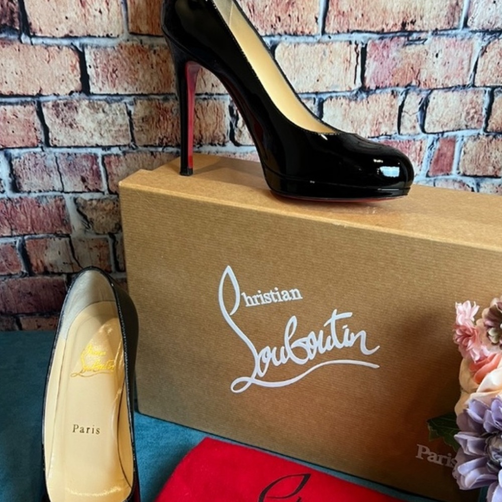 Christian Louboutin New simple 120 Black Patent Calf Leather Platform Pumps
